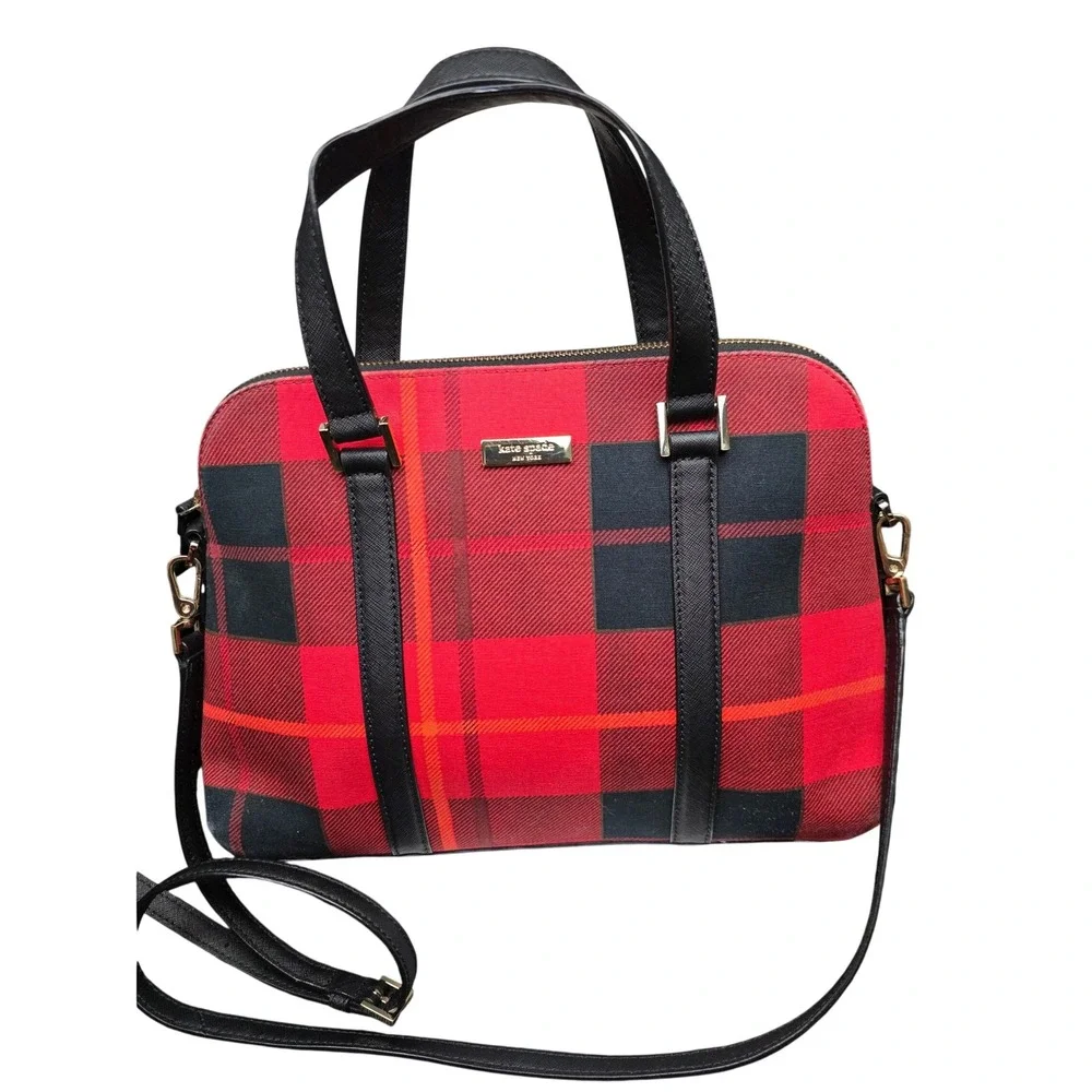 Kate Spade Newbury Lane Plaid Small Rachelle Satchel Red Black Buffalo Check Bag